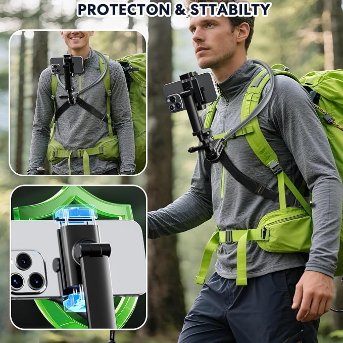 Hamillar Camera Phone Chest Neck Mount Holder for Video Recording iPhone Samsung 4-7 Inch Phones AKASO/Go Pro/Insta360X5/DJI360 (Cameras + Phone Mount) - Image 3