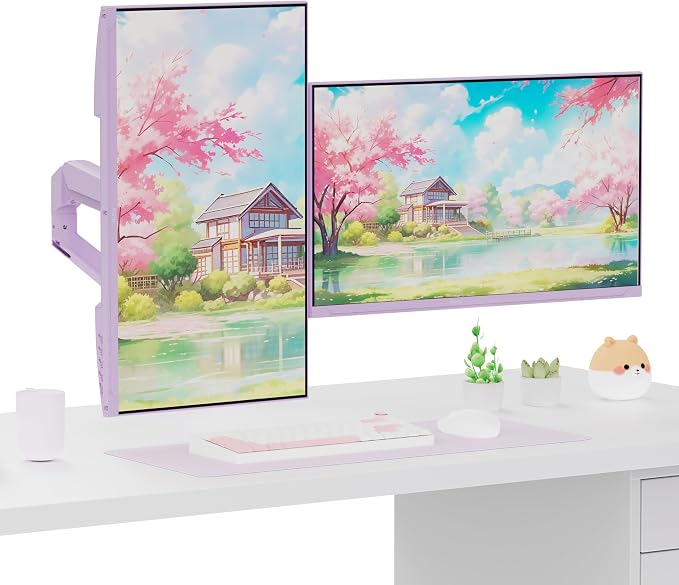 Pixio PS1D Wave Purple Dual Monitor Arm Stand Desk Mount - Fits up to 32 inches Monitors and up to 19.8lbs. VESA Compatibility and Integrated Cable Management - Image 7