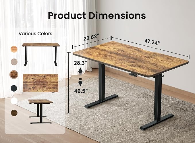 BANTI 48 × 24 Inches Standing Desk, Ergonomic, Electric Height Adjustable, Sit and Stand Up, Computer Office Desk with Splice Board, Black Frame/Rustic Brown Top - Image 2