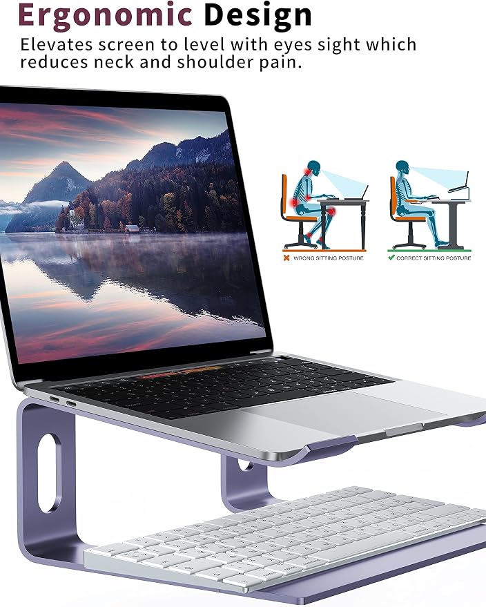 ALASHI Laptop Stand for Desk, Aluminum Computer Riser, Ergonomic Notebook Holder, Detachable Metal Laptops Elevator, PC Cooling Mount Support 10 to 15.6 Inches Notebook, Light Purple - Image 3
