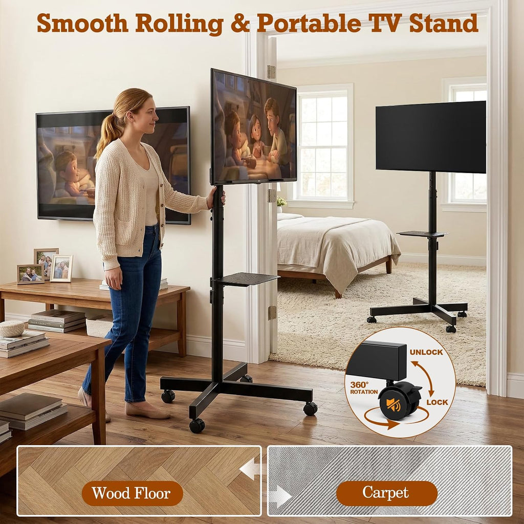 Rolling TV Stand with Wheels for 23-60 Inch Flat Curved TVs - Image 4