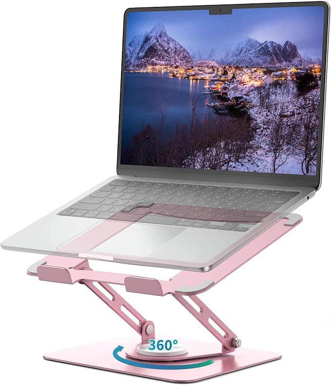 ALASHI Laptop Stand for Desk with 360° Rotating Base, Multi-Angle Adjustable Laptop Stands, Foldable Laptop Riser Compatible with 10 to 17 Inches PC Computer, Pink by ALASHImakeyourlifesimplerandeasier%EF%BC%81