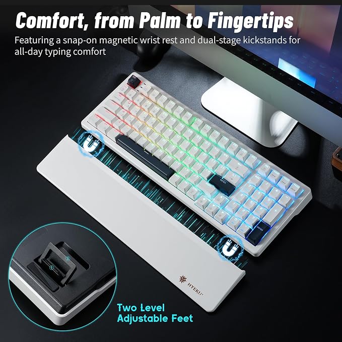 Wireless Mechanical Keyboard with Wrist Rest,Tri-Mode BT5.0/2.4GHz/USB-C Hot Swappable Custom Keyboard,Pre-lubed Clicky Switches,RGB Backlit Computer Gaming Keyboards for PC/Tablet/PS/Xbox(White) - Image 7