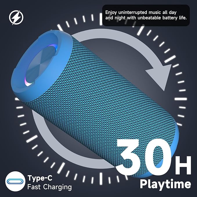 Ortizan X10 Portable Bluetooth Speaker, IPX7 Waterproof, Wireless, Blue | 24W Loud Stereo Sound, Deep Bass, Bluetooth 5.3, RGB Lights, Dual Pairing, 30H Playtime for Home/Outdoor/Party, Birthday Gift - Image 3