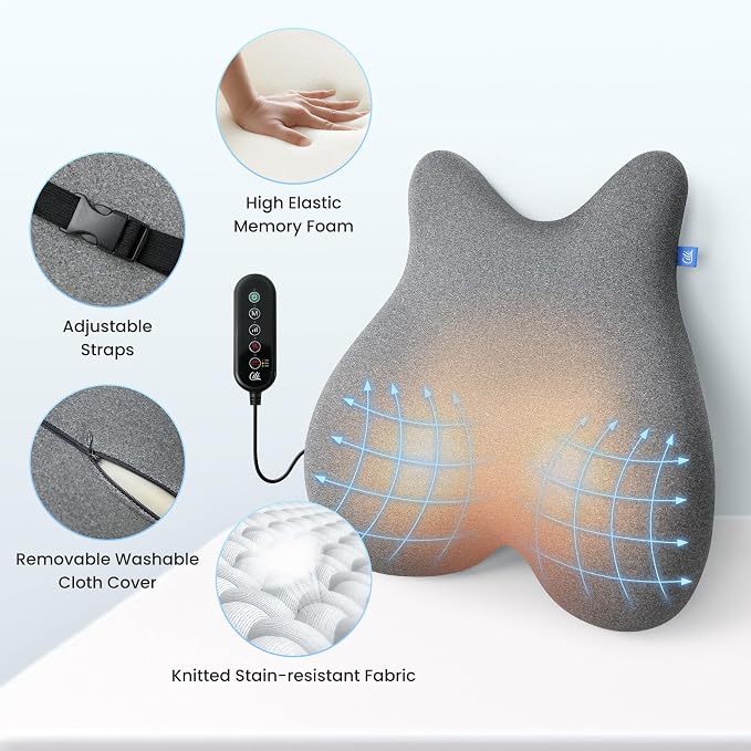 Heated Lumbar Support Pillow for Office Chair, Ergonomic Back Support Cushion with Vibration, Memory Foam Chair Back Massager,Gifts for Mom Dad - Image 5
