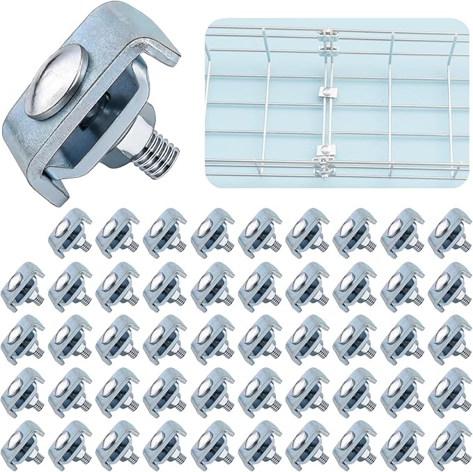 50 Pack Wire Mesh Cable Tray Coupler Kit, Steel Bracket Hardware Components for Cable Management, End-to-End Splice Connector Reinforced Joint Clamp Fit 4mm - 6mm Dia. Basket Cable by NAYDMHN