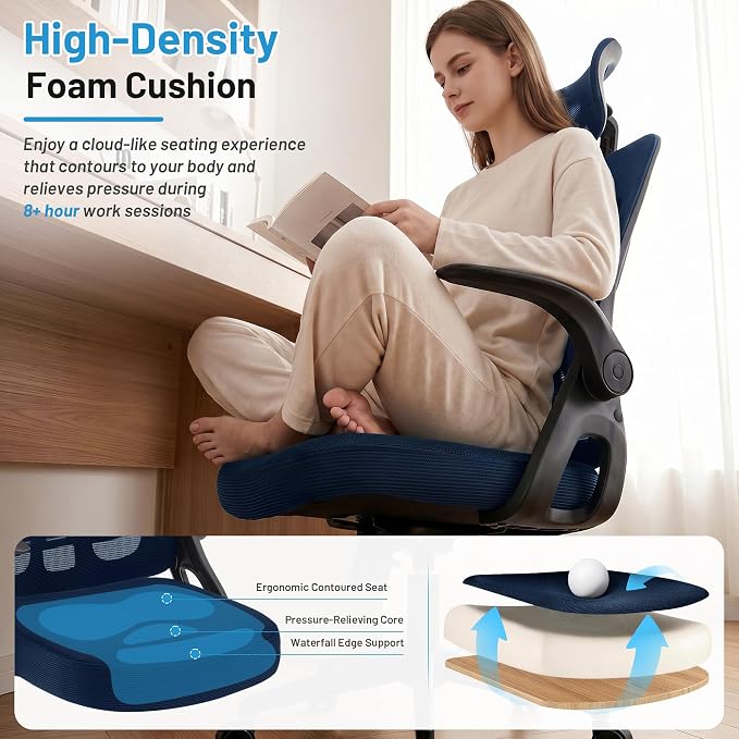 Office Chair Ergonomic Desk Chair with Adjustable Headrest Lumbar Support, High Back Breathable Mesh Chair with 120° Tilt & Flip-Up Armrests, Swivel Comfy Task Computer Chair for Work, Study - Image 7