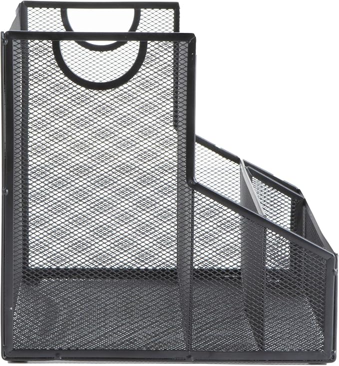 Mind Reader Desktop Organizer with Hanging File Storage, 4 Compartment Letter Size File Holder, Metal Mesh Desk Organizer for Office and Home, Black - Image 8