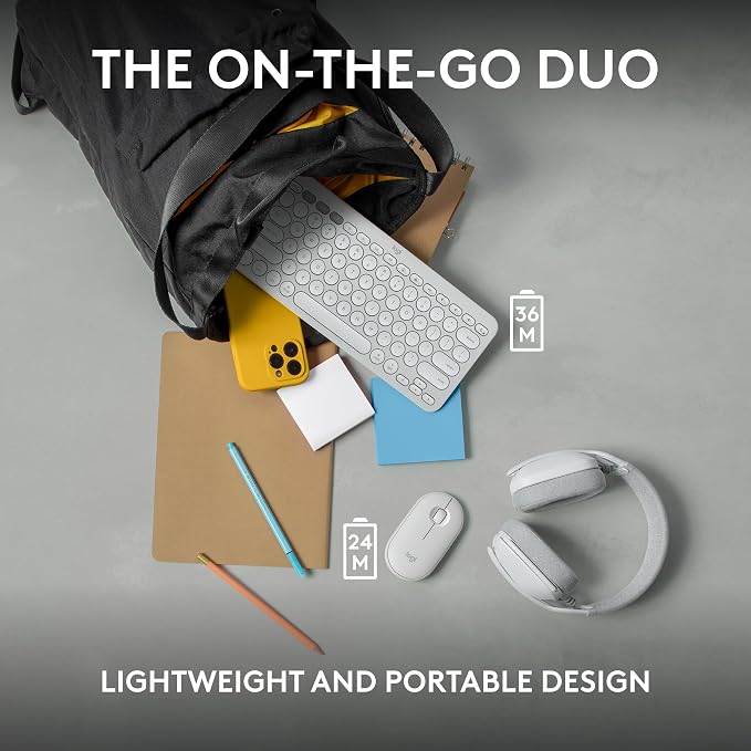 Logitech Pebble 2 Combo Mac Wireless Keyboard and Mouse - Tonal White | Slim, quiet, portable, customizable, Easy-Switch, for iPadOS - Image 9