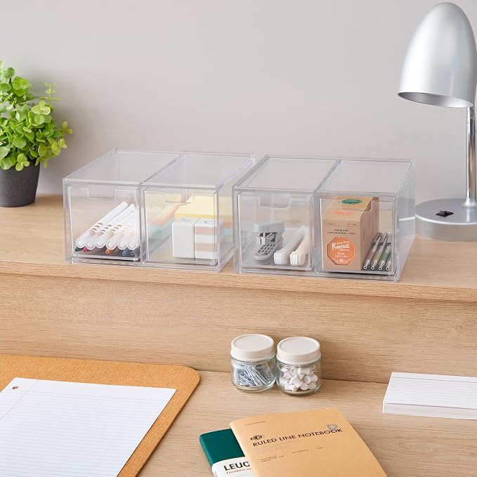 STORi Stackable Desk Organizer drawers, Clear Pen Pencil Makeup Brush drawers for Desktops and Vanities, 4 Tall Drawers (Made in USA) - Image 5
