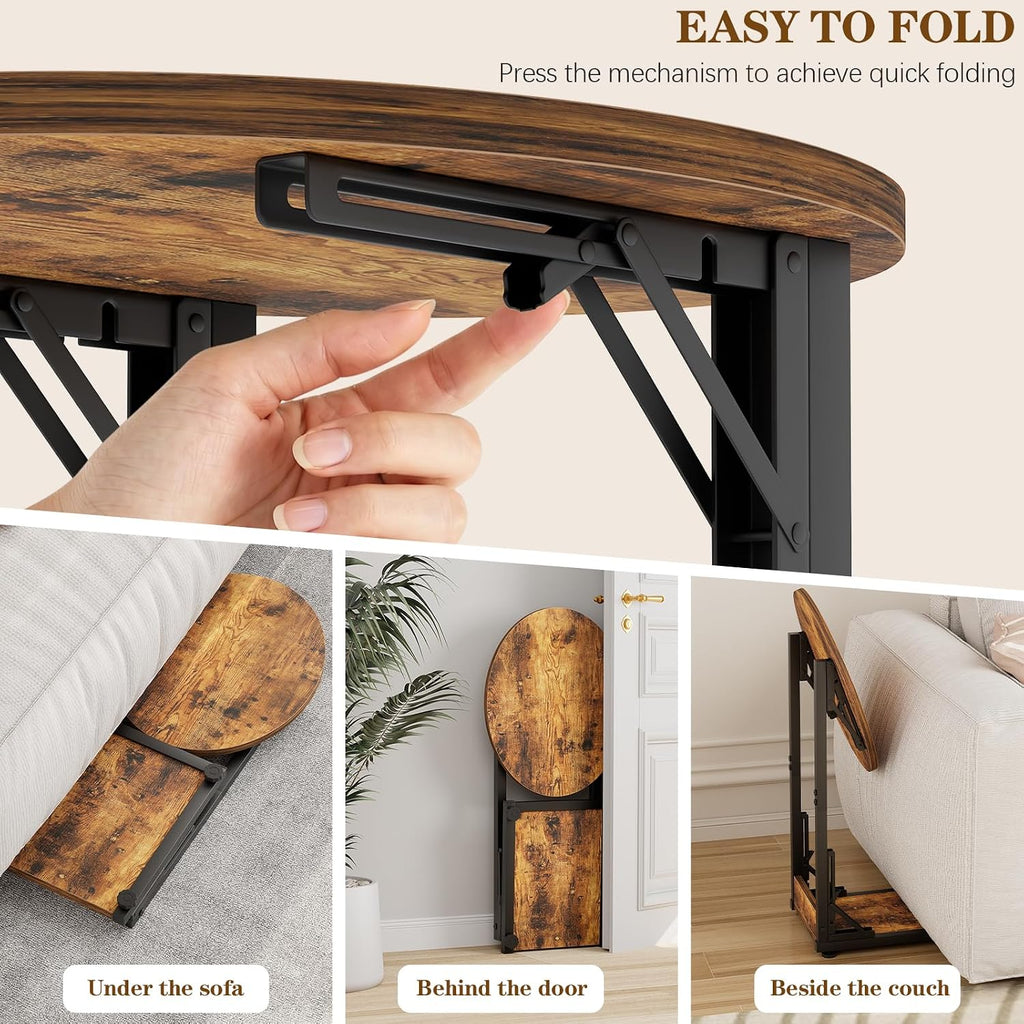 C Shaped Side Table, Folding End Table with Metal Frame, Foldable Table for Eating, Couch Sofa Table,Slide Under TV Tray Table for Living Room, Bedroom, Small Spaces (Brown) - Image 5