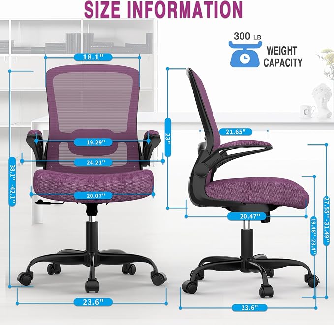 Ergonomic Office Chair w/Adjustable Lumbar, Flip Armrest, 135° Recline | Supports 300 lbs · Seat 19.48"–23.4" · Breathable mesh · 20–30 min assembly · 5-year warranty - Image 2