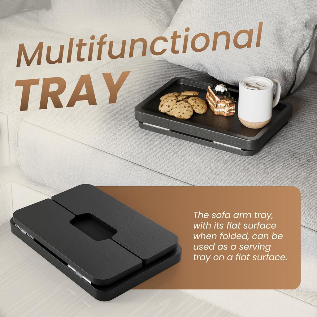 Acacia Sofa Arm Tray Table, Double Hinge, Clip-On Couch Tray, Black - Image 4