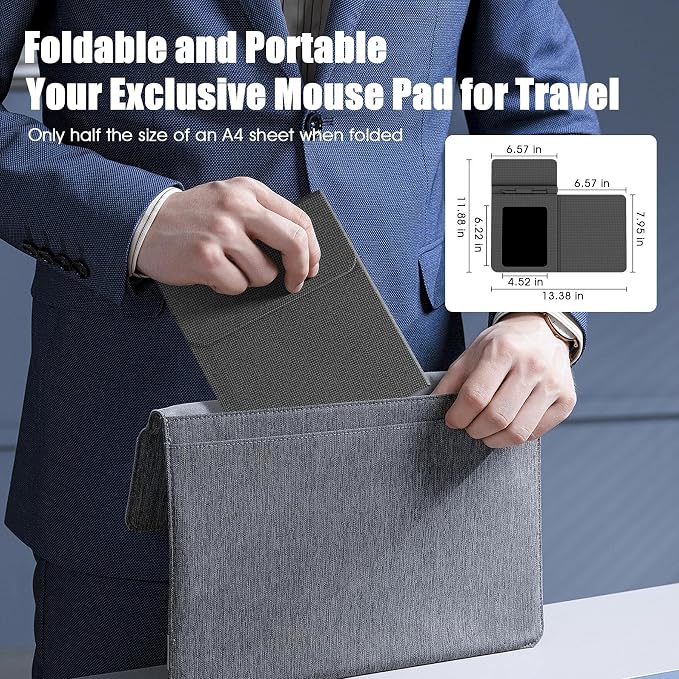 Foldable Wireless Charging Mouse Pad with Writing Tablet,15W Qi Magnetic Fast Charging Travel Mouse Pad,Multi-Functional PU Leather Mat Charging Pad for iPhone Samsung iWatch,Office Home Accessories - Image 3