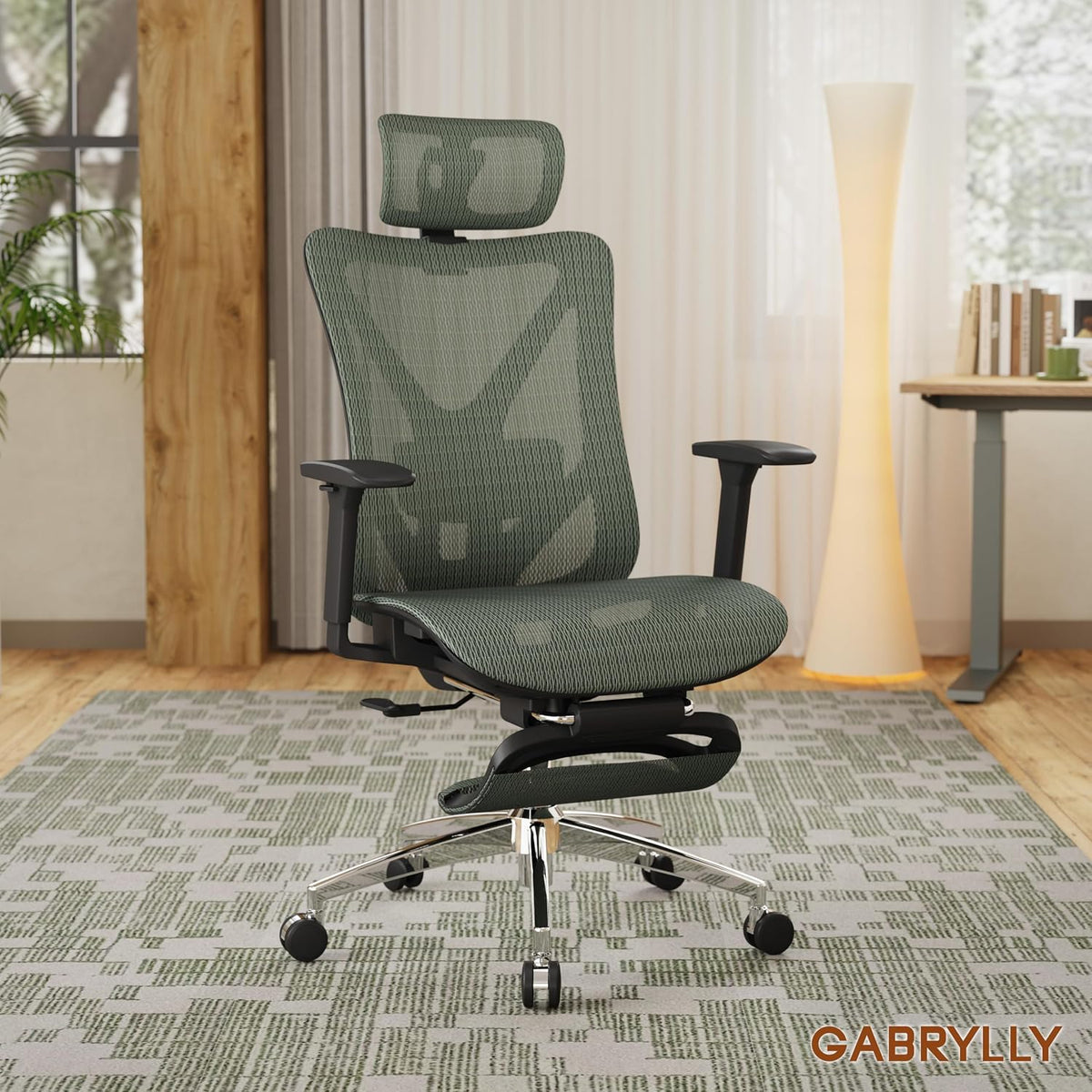Ergonomic Office Chair with Adjustable Lumbar Support, 3D Armrests & Headrest, 135° Reclining Chair with Footrest & Large Steel Base,300LBS Swivel Desk Chair(GYMN01-JG) - Image 2