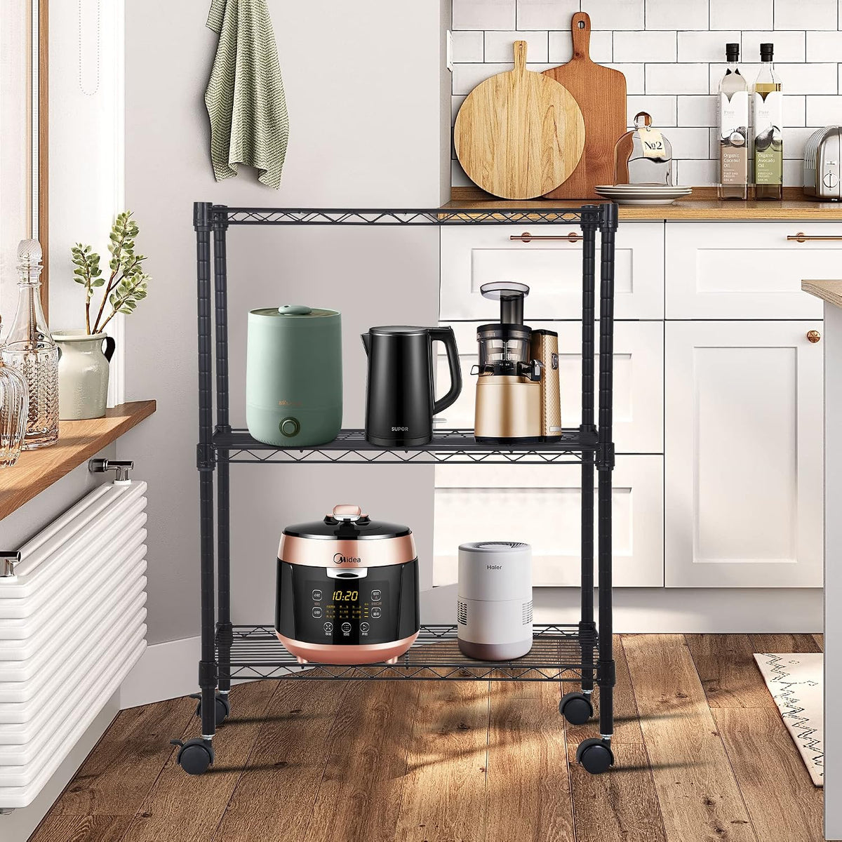 BestOffice | 3-Tier Wire Shelf with Wheels | 23" x 13" x 31" | Black - Image 2