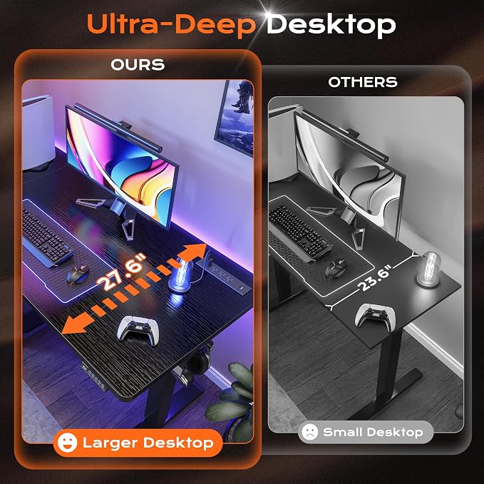 Huuger 55 x 28 Large Electric Standing Desk with 4 AC Outlets, Type-C Port, Height Adjustable Computer Desk, 27.6" Deep Desktop, Stand up Gaming Office Desk, 3 Preset Heights, for Home Office, Black - Image 5