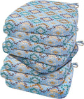 AAAAAcessories D-Shaped Chair Cushions, 2" Thick Dining Chair Pads with Ties and Removable, Machine-Washable Cover, 17" x 16", Set of 8, Geometric Blue by AAAAAcessories