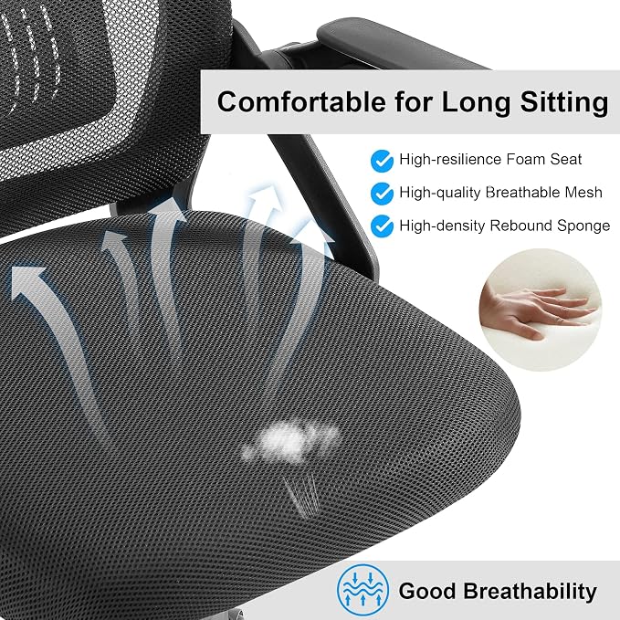 VECELO Mid-Back Swivel Ergonomic Office Chair with Adjustable Arms, Mesh Lumbar Support for Computer Task Work, Black - Image 6