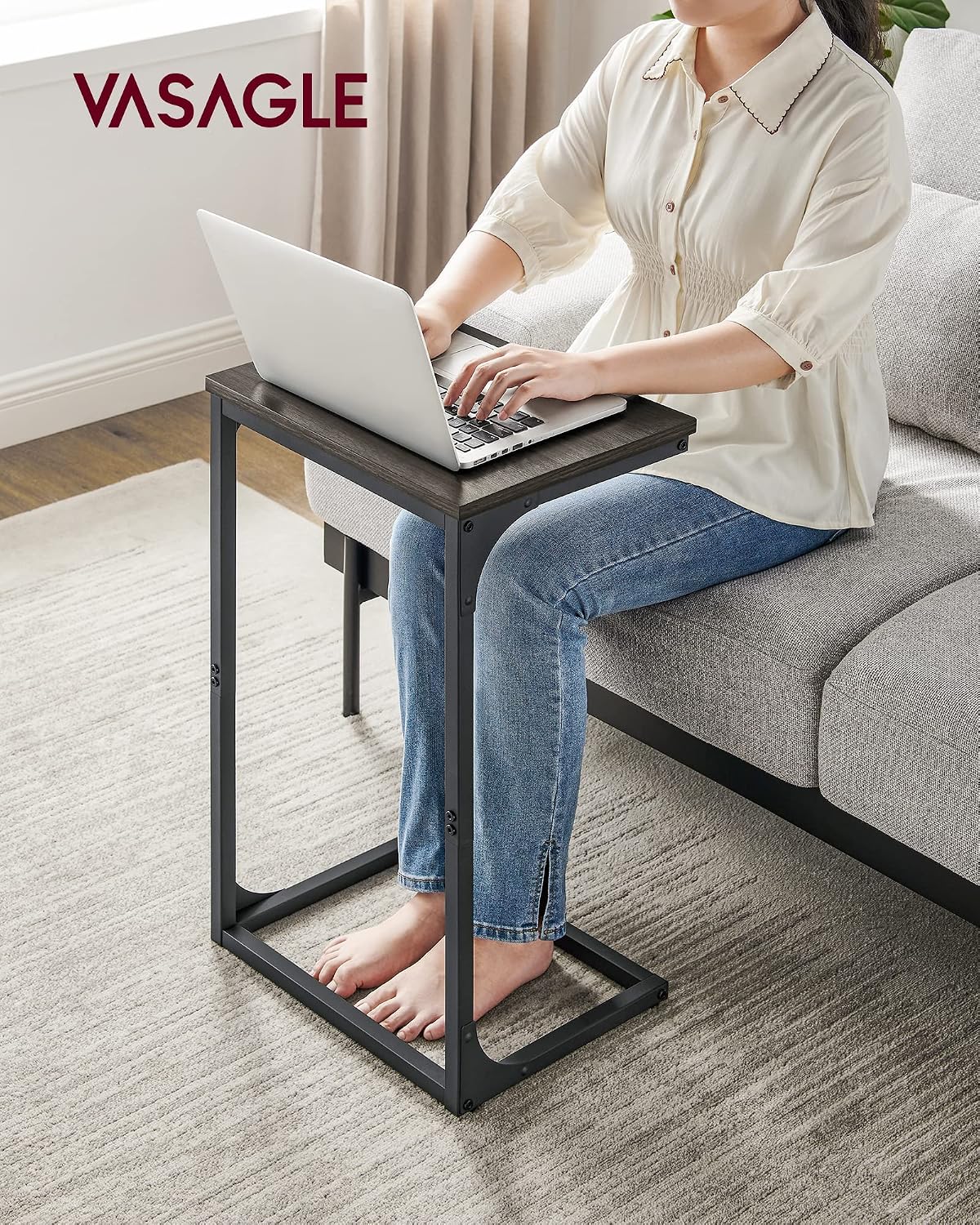 VASAGLE C-Shaped End Table, Couch Side Table for Sofa with Metal Frame - Image 2
