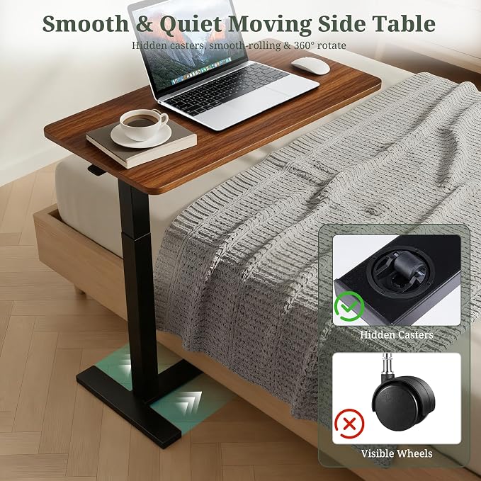 Mobile Standing Desk, Height Adjustable Laptop Desk with Hidden Casters | Stable Steel Frame, Smooth Lift Mechanism, Lockable Casters, Easy Assembly, Ideal for Home, Office & Dorm, Brown - Image 5