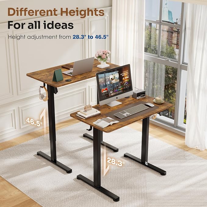 Monomi 35" x 24" Small Electric Standing Desk,Whole Piece Desktop,Brown | Height Adjustable Desk with Memory Controller and wheels, Sit Stand Computer Workstation for Home Office,Space Saving - Image 3