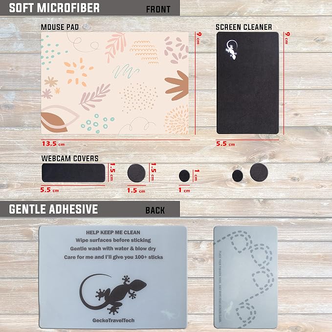 Mouse Pad Adhesive Bottom - Sticks to Any Surface - Portable - Webcam Covers and Screen Cleaner Included (Pastel Leaves) - Image 4