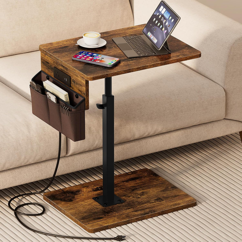 Sofa Armrest Tray Table for Couch - 360° Swivel Height Adjustable Side Table for Small Spaces, Snack Side Table for Bed or Chair, C Shaped End Table Snack Table for Eating Dinner Laptop by Vagusicc