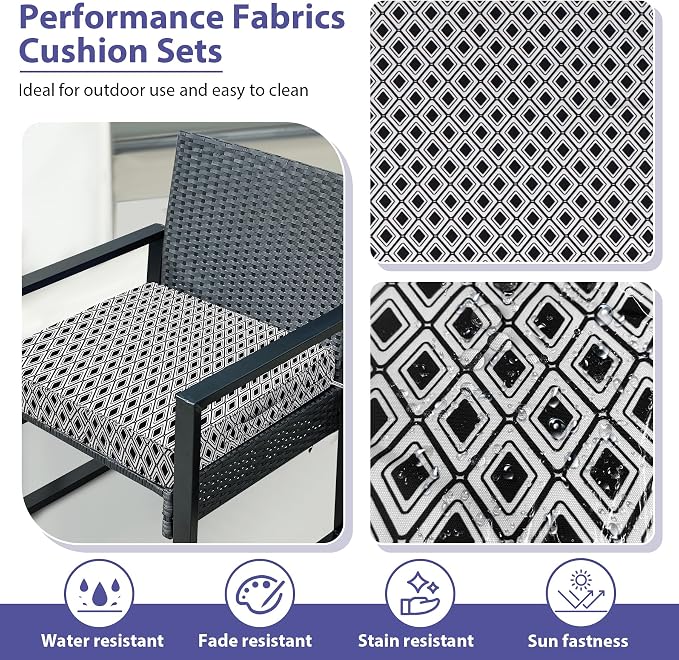 IPYNBAP Outdoor Chair Cushions Set of 4 -Waterproof Outdoor Seat Cushions for Patio Furniture, Patio Chair Cushion with Handle and Ties, Out Door Chair Pads,17x16x2-Square, Black Geometry - Image 3