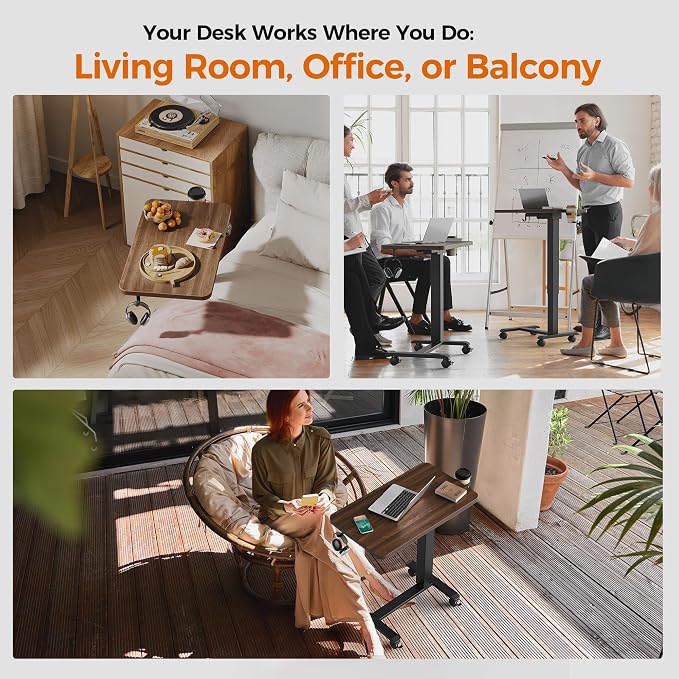 Agilestic 26*16 Inch Height Adjustable Electric Standing Desk, Dark Walnut | Sit Stand Up Computer Desk, with Wheels, Memory Presets, Stable Steel Frame, 88 lbs, Home Office, Studying - Image 4