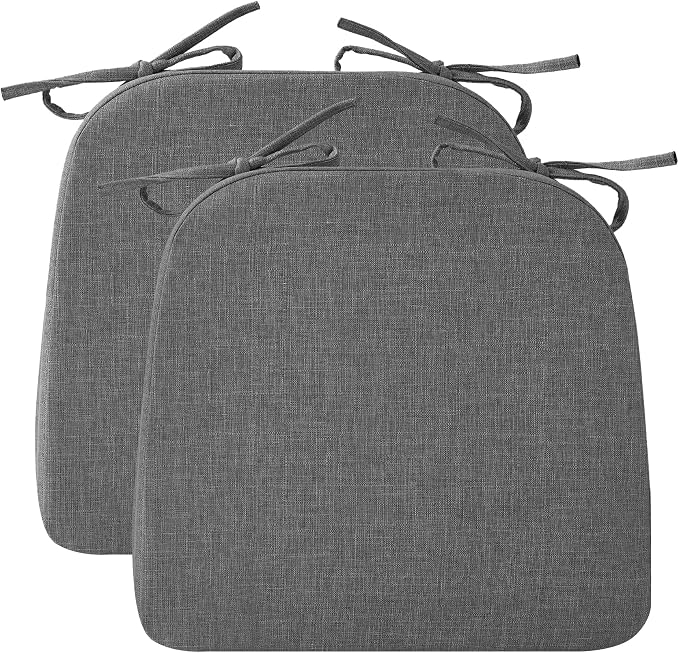 Ruqmuis Chair Cushions for Dining Chairs, 2" Thick Seat Cushions for Kitchen Chairs, D-Shaped Chair Pads with Washable Cover, Ties and Non Slip Backing, 17'' x 16'', Set of 2, Dark Grey by Ruqmuis