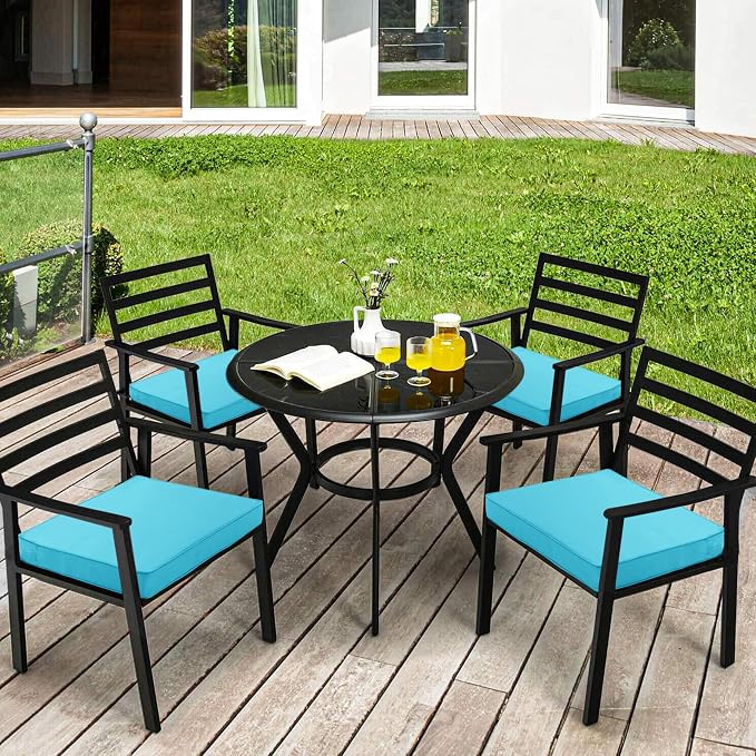 Outdoor Chair Cushions Set of 4, 16 x 17 Inch Waterproof Seat Pads | 3 Year Color Fastness Thick Patio Chair Cushion with Ties for Garden Lawn Sofa Couch, Teal - Image 6