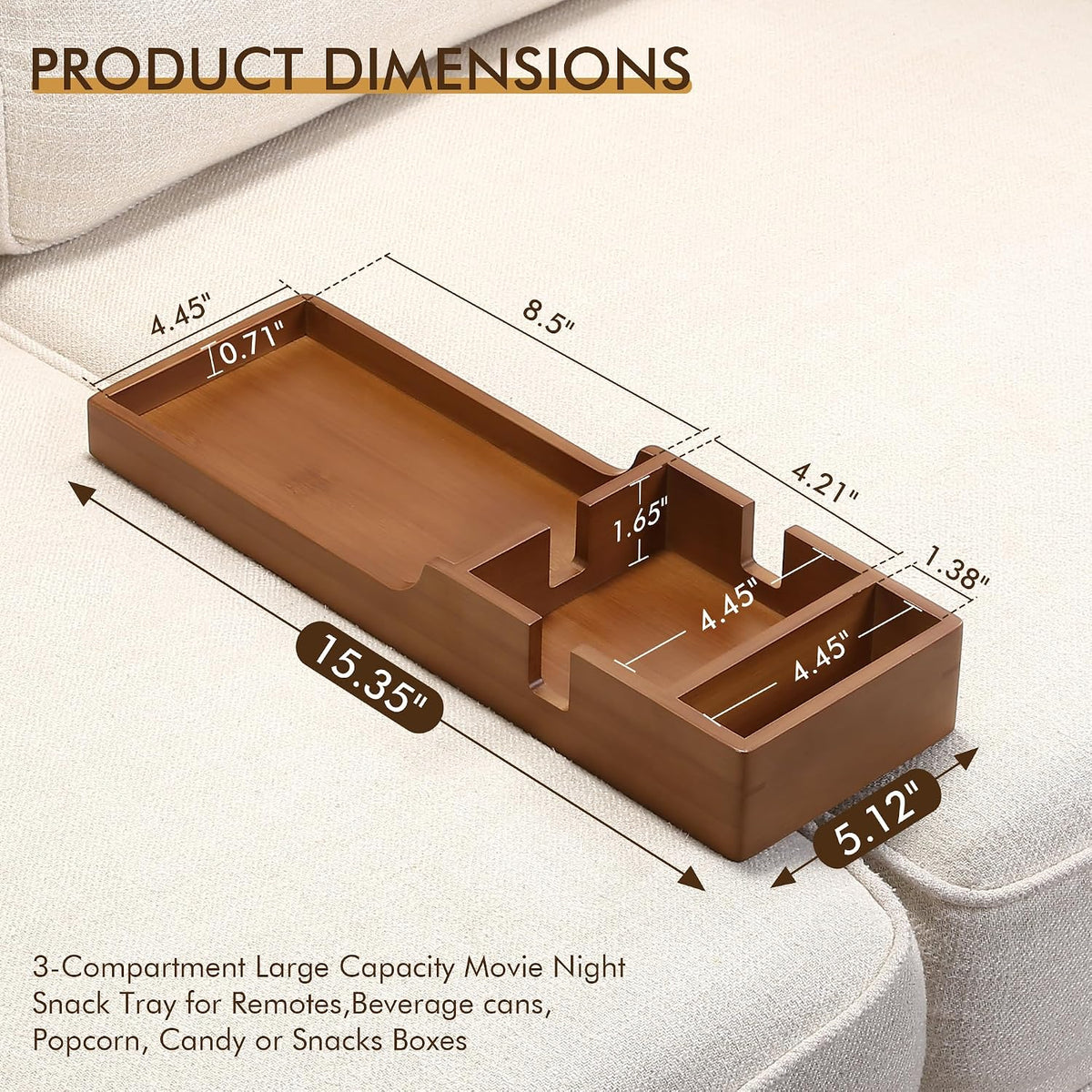 Couch Table Insert with Cup Holder for Boneless,15.35x5.12-in,Brown - Image 2