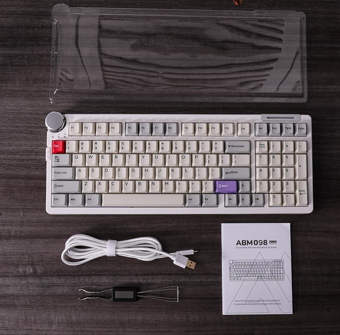 ZORNHER ZH980 Pro Wireless Mechanical Keyboard with Metal Knob,95% Thocky Gaming Keyboard with Number,Creamy Keyboard with Number Pad,Creamy Sounding Switches,QMK/VIA,Classic Vintage Retro White - Image 7