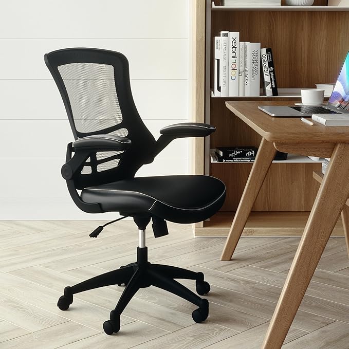 Flash Furniture Desk Chair with Wheels - Swivel Chair with Mid-Back Black Mesh and LeatherSoft Seat for Home Office and Desk - Image 2