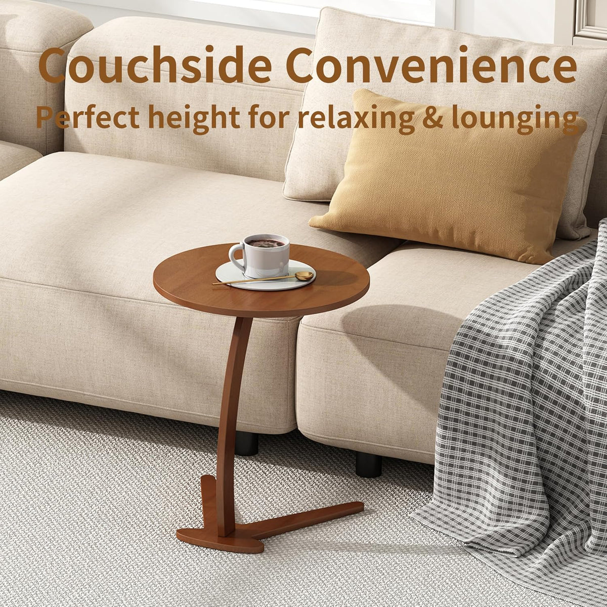 15" Couch Tables that Slide Under, Solid Wood C Shaped End Table - Image 4