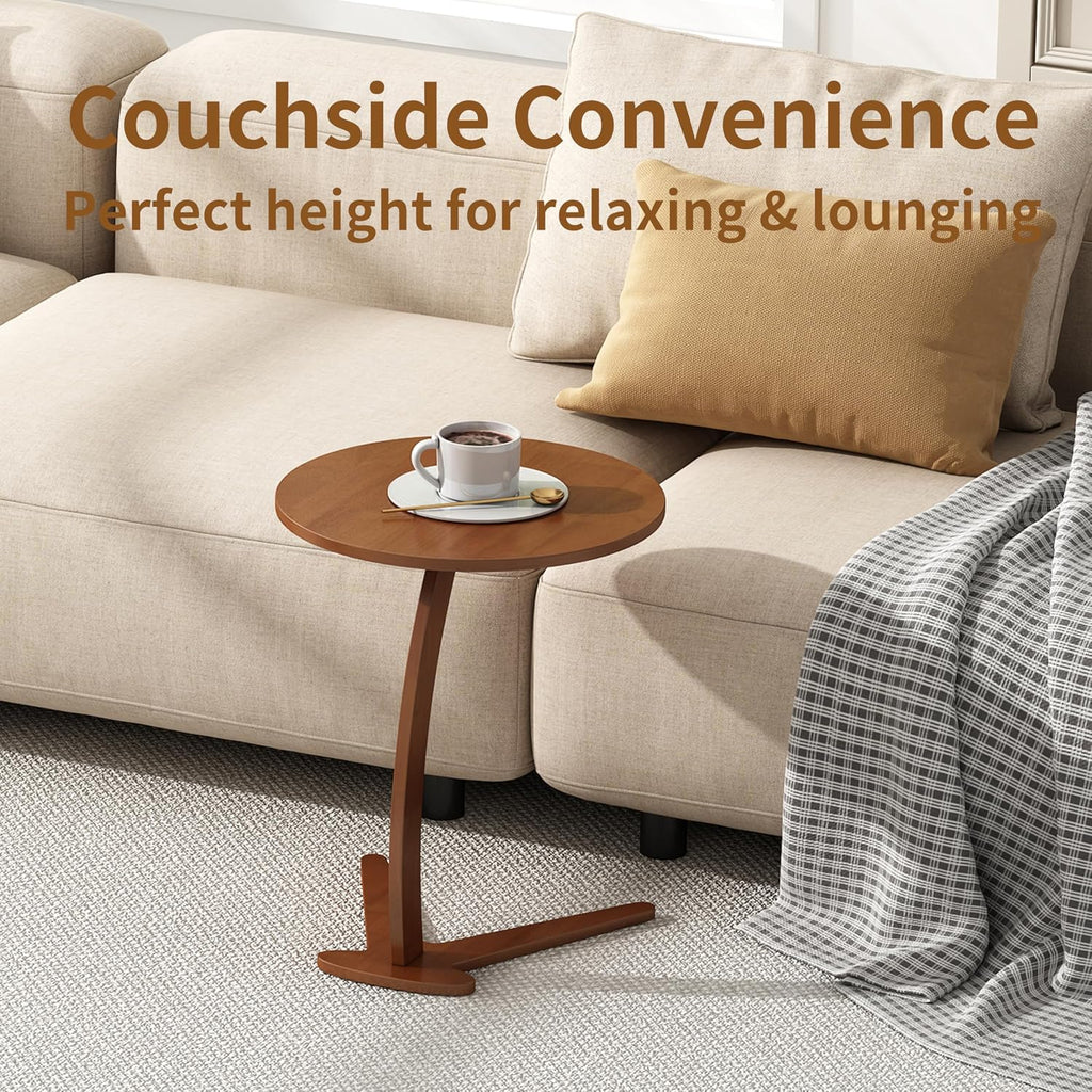 17" Couch Tables that Slide Under, Solid Wood C Shaped End Table - Image 4
