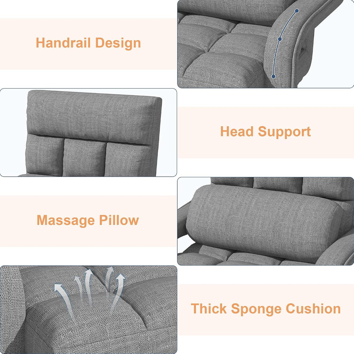 Floor Gaming Chair with 6 Adjustable Position, Foldable Lazy Sofa Chair with Armrest for Adult, Comfy Chaise Lounge Indoor, Breathable Floor Bed Sleeper for Bedroom, Yoga, Dorm - Image 4