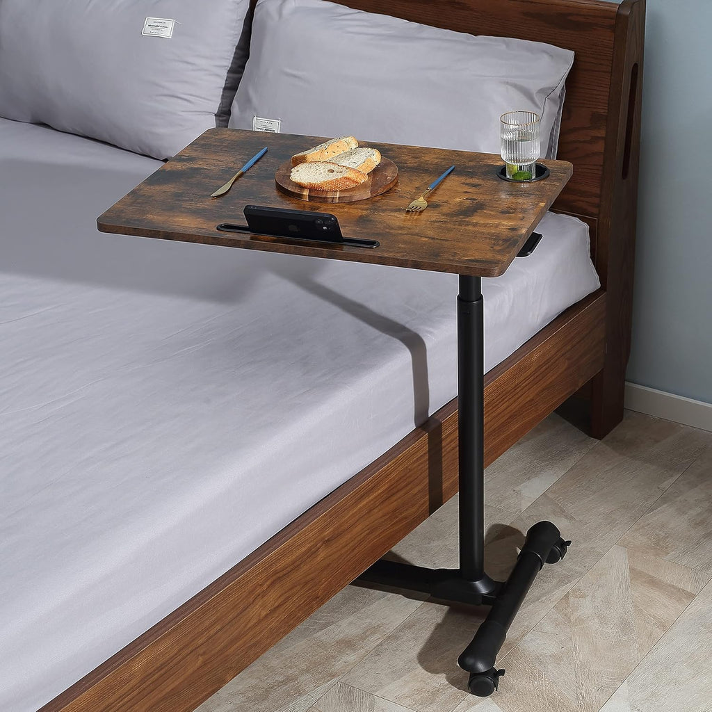 ETHU Overbed Table with Wheels, Height Adjustable 27.5-34.25", Walnut - Image 6