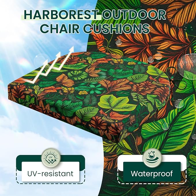 HARBOREST Outdoor Chair Cushions Set of 4, Water Resistant Patio Chair Cushions with Ties, Outdoor Seat Cushions for Patio Furniture, 17"x16"x2", Colored Leaf - Image 2