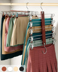 MORALVE Skirt Hangers Space Saving with Clips - 2 Pack - European Beechwood 5-Tier Hanger for Shorts, Skirts, and Pants - Closet Organizer and Storage Solution for Women with 360° Swivel Hook by MORALVE