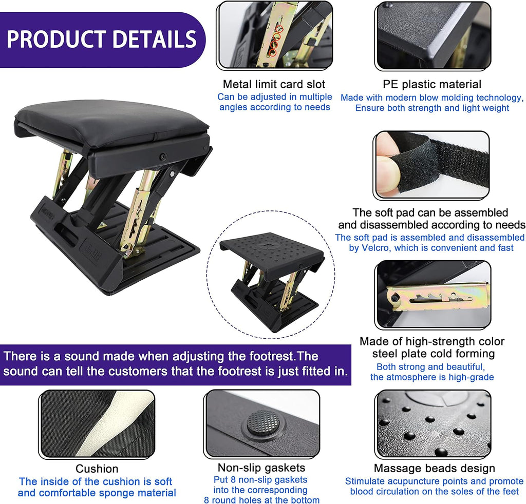 Under Desk Footrest, Multi-Angle Adjustable Foot Stoo, Detachable Cushion - Image 4