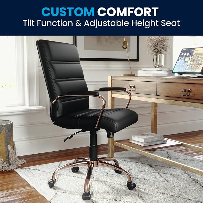 Flash Furniture Mid-Back Black LeatherSoft Executive Swivel Office Chair with Rose Gold Frame and Arms - Image 8