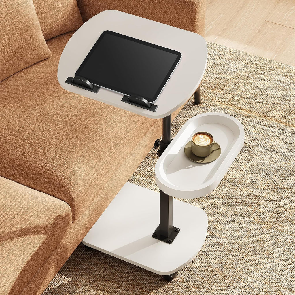 WLIVE C Shaped End Table Adjustable Height 360 Swivel TV Tray Rolling Cup by WLIVE