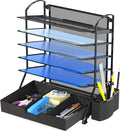 Simple Houseware 6-Tier Desk File Organizer w/Drawer & Pen Holder, Black | 5 Tilted Letter Trays for A4 Paper, Mail and Documents by SimpleHouseware