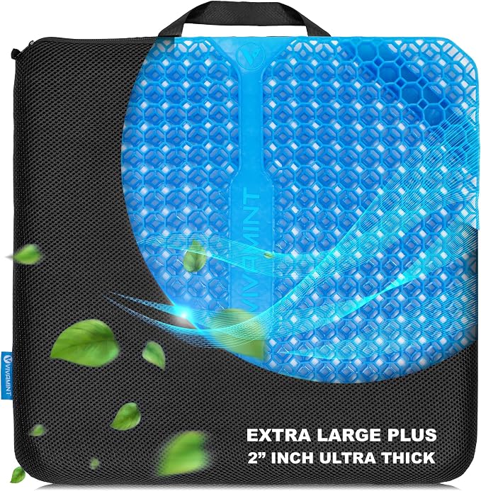 Gel Seat Cushions for Long Sitting- Extra Large & Ultra Thick(2 Inch) Orthopedic Chair Pad for Pressure Relief, Sciatica & Back Pain – Non-Slip, Cooling, Portable for Office, Car, Truck, Wheelchair by VIVAMINT