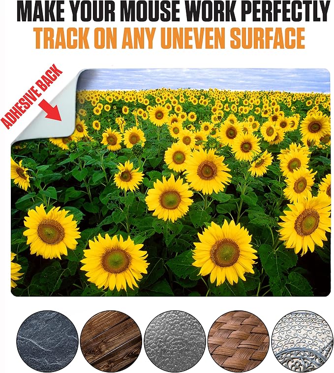 Adhesive Mouse Pad - Peel and Sticks to Any Surface - Travel Mouse Pad, Sticky for Any Surface - Excellent Tracking - Sunflowers - Image 4