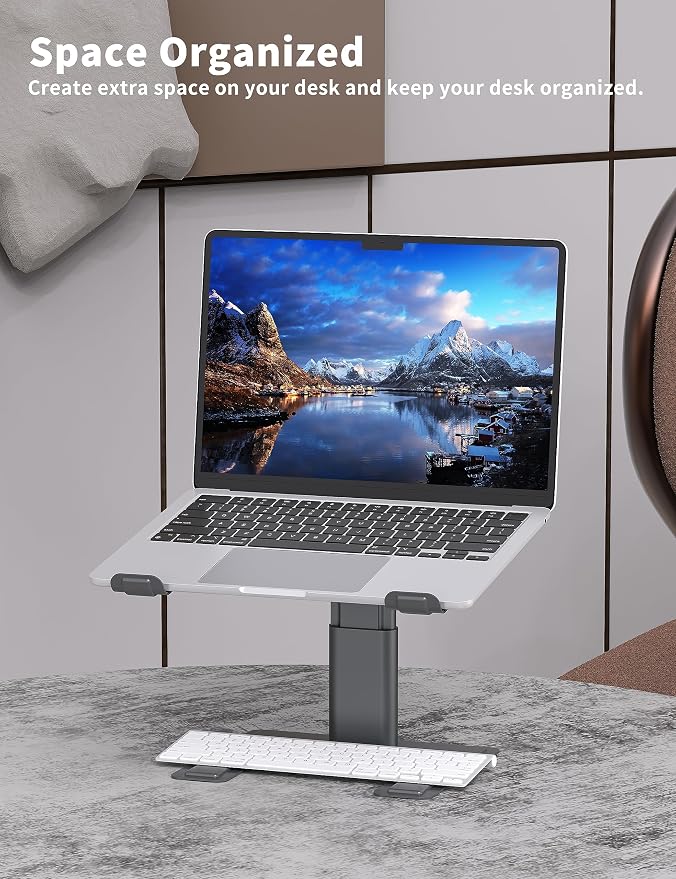ALASHI Laptop Stand for Desk, Computer Stand Adjustable Height, Ergonomic Notebook Laptop Riser, Aluminum Metal Holder Compatible with 10 to 17.3 Inches Notebook PC Computer, Grey - Image 5