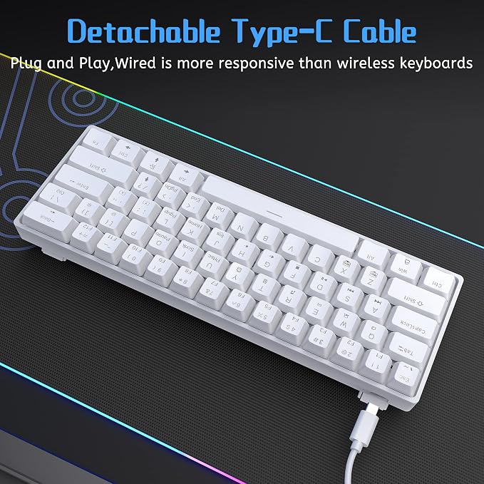 DIERYA 60% Mechanical Keyboard, DK61se Wired Gaming Keyboard with Brown Switches, LED Backlit Ultra-Compact 61 Keys Mini Office Keyboard for Windows Laptop PC Gamer Typist（White） - Image 5