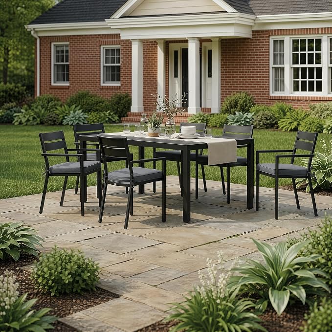 Outdoor Chair Cushions, D Shaped, Set of 6, 19 x 19 in, Light Grey | Fade-Resistant, Water-Resistant, Patio Furniture Seat Chair Pads Replacement, Non-Slip Bottom with Ties, Removable Cover - Image 3
